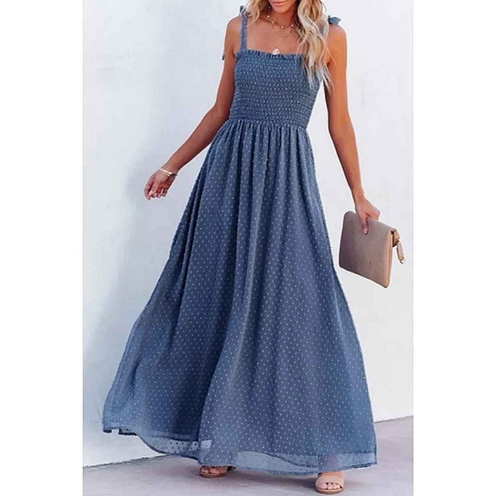 LAST ONE! Plus Size CORA Blue Swiss Dot Maxi Dress - Picture 7 of 7